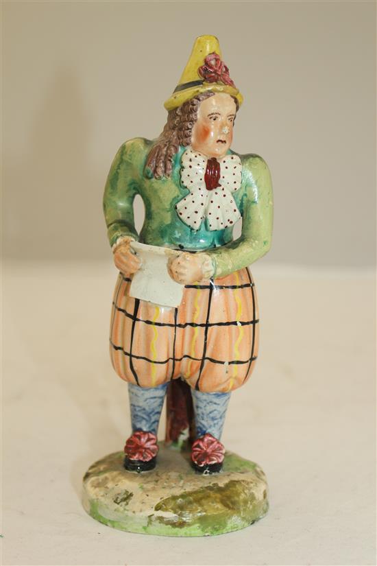 A Staffordshire pearlware theatrical figure of John Liston as Van Dunder, c.1820, 17cm